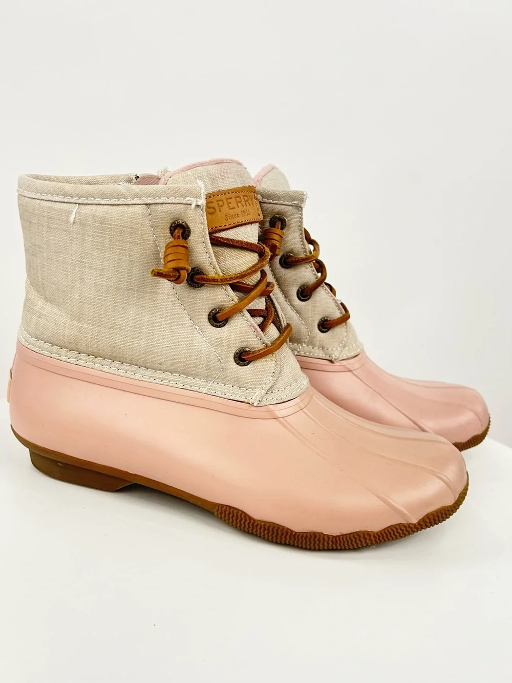 Sperry Saltwater Duck Boots Blush Pink Waterproof Lace Up Boots Women’s 6.5